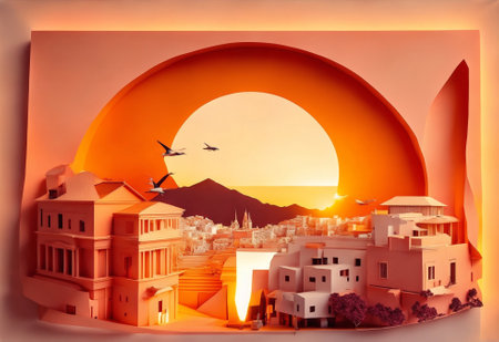 Athens Greece sunset paper artの素材