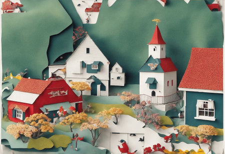 Santorini village paper art. AI Generate.の素材