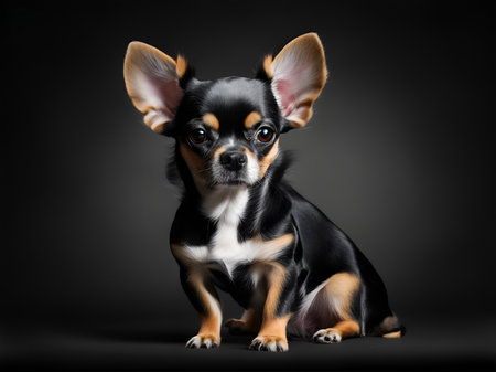 Image of a cute chihuahua on black background.の素材