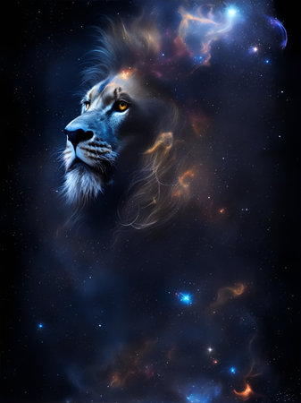 Lion in space nebula, water inkの素材