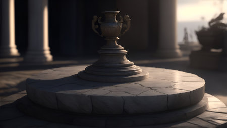 Goblet or vase on a marble pedestal.の素材