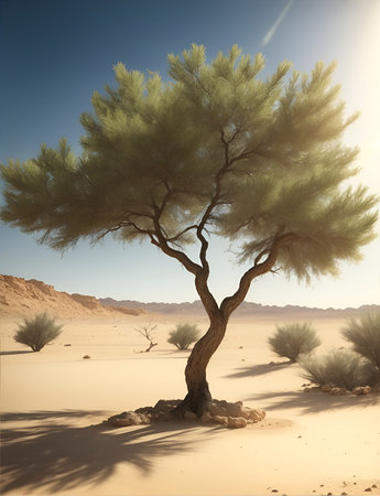 Single green tree in the desert.の素材