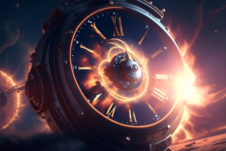 Clock in space on fire.の素材