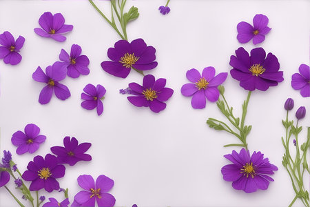 Photo wild flowers on purple paper background.の素材