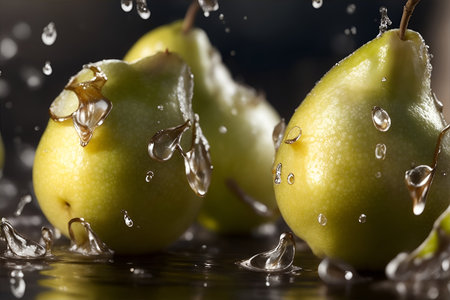 Photo closeup of pears with water dropsの素材
