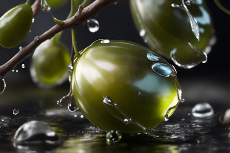 Photo closeup of olives with water drops.の素材