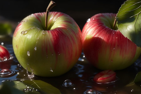 Photo closeup juicy apples with water dropsの素材