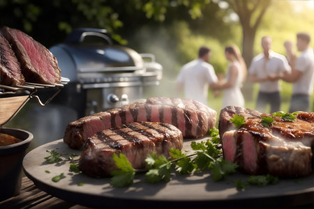 Steaks close up prepared on barbeque.の素材