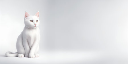 White cat on a gray background.の素材