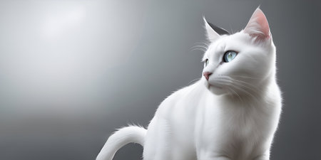 White cat on a gray background.の素材