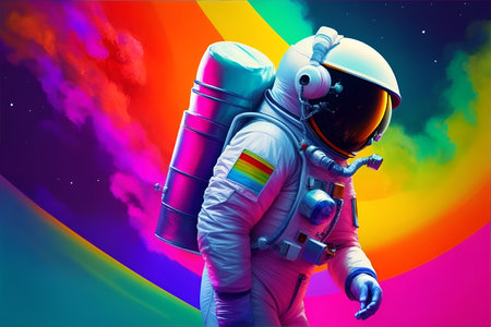 Abstract image of cosmonaut in colors of rainbowの素材