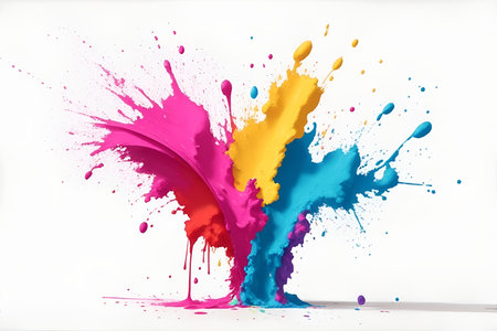 Colorful paint splatter on a white background.の素材