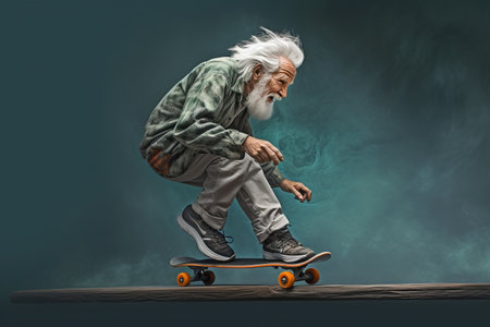 Old man on a skateboard.の素材