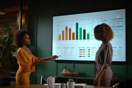 Company Operations Director Holds Sales Meeting Presentation for Employees and Executives.の素材