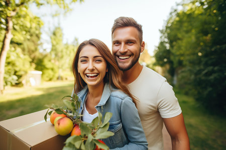 Family New Home Moving in Happy and Excited Young Coupleの素材