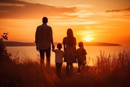 Happy large family mother father children son and daughterの素材