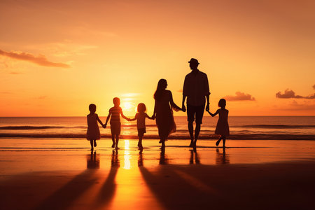 Happy large family mother father children son and daughterの素材