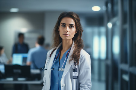Young Brazilian doctor inserted in a hospital environの素材