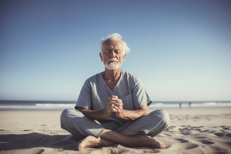 Portrait of mature senior male on jet skiの素材