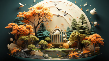 Paper globe with tree and treesの素材