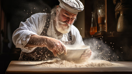 A baker is pouring flourの素材