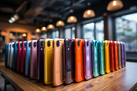 colorful phone cases in phone storeの素材