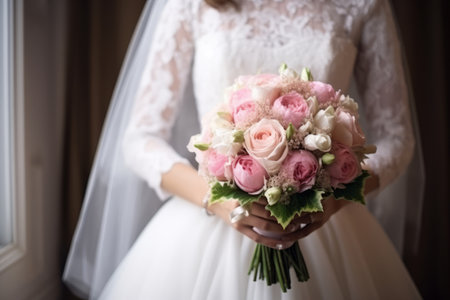 Close up the bride holds a beautiful wedding bouquetの素材