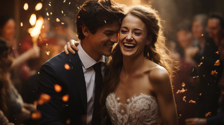 Happy wedding photography of bride and groom at wedding.の素材