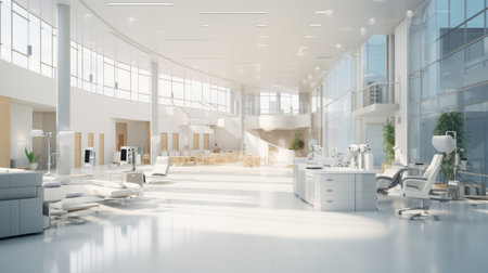 Hospital room with beds in white tones.の素材