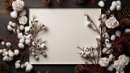 empty blank paper with pine branchesの素材