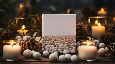 Mockup of Christmas card in Christmas branches, in the style of large canvas formatの素材