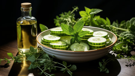 products for facial skin and body care sliced cucumberの素材