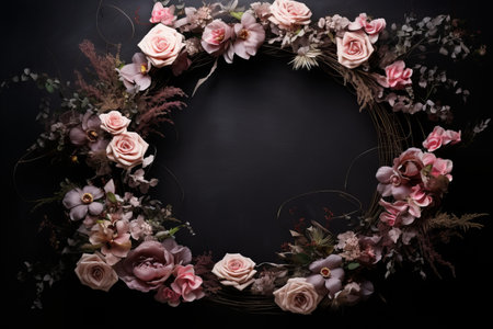 Subtly textured wreath of light pink painted flowersの素材