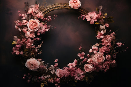 Subtly textured wreath of light pink painted flowersの素材