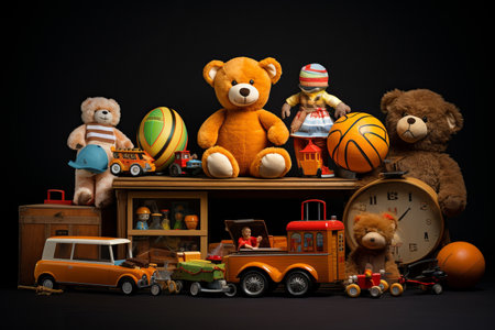 toy collection on black background.の素材