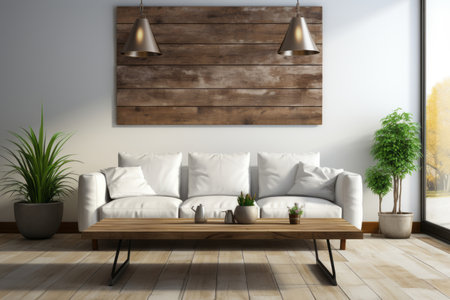 White blank canvas on a modern living room.の素材