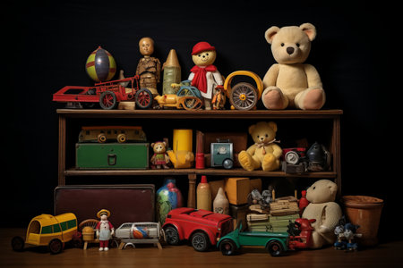 toy collection on black background.の素材