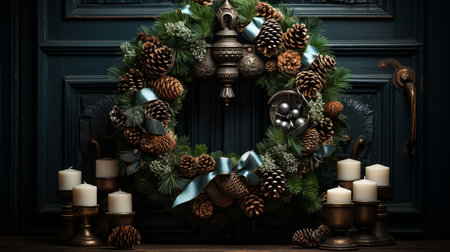 Wreath christmas green in christmas wreath with conesの素材