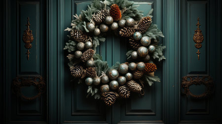 Wreath christmas green in christmas wreath with conesの素材