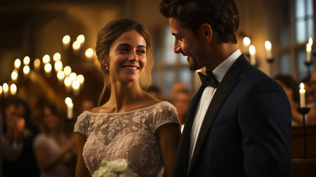 Bridal couple at the wedding ceremony in the churchの素材