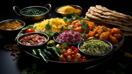 With colorful dishes of indian food.の素材