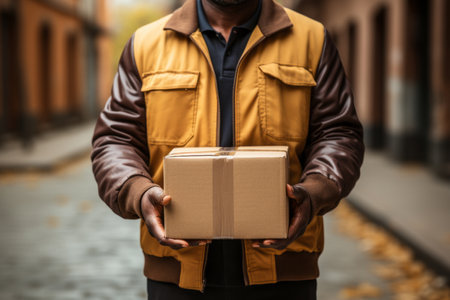 delivery man holding a boxの素材