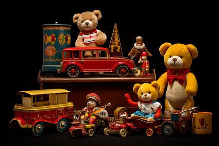 toy collection on black background.の素材