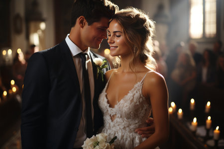 Bridal couple at the wedding ceremony in the churchの素材