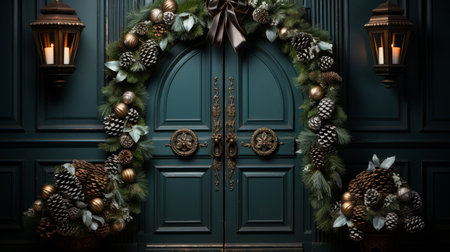 Wreath christmas green in christmas wreath with conesの素材