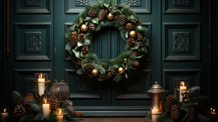 Wreath christmas green in christmas wreath with conesの素材