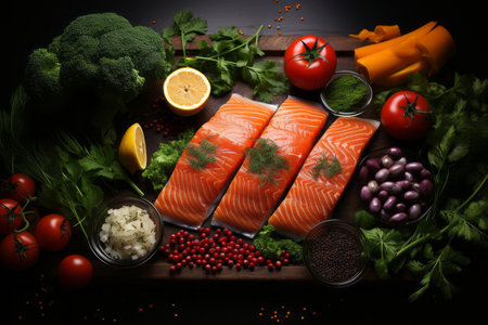 Picture of healthy food salmon.の素材