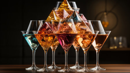 Pyramid of glasses with champagneの素材