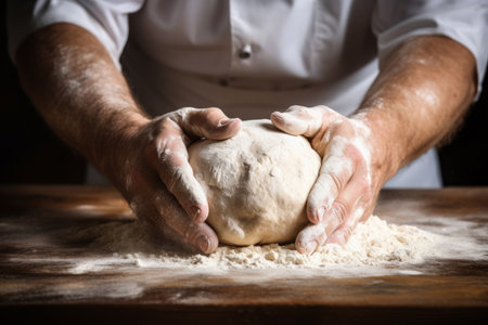 Hands of Baker Kneading Dough for Bread Cakeの素材