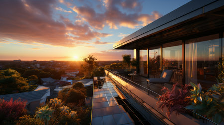 Modern house at sunset.の素材